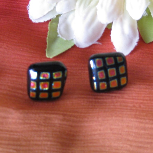 Fused dichroic glass stud earrings