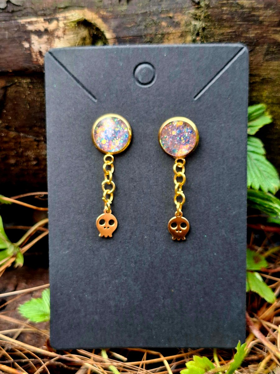 Gothic emo punk golden skull glitter stud earrings alternative gift