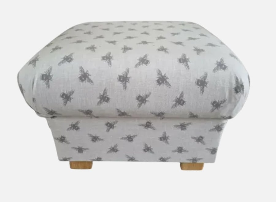 Storage Footstool Fryetts Bees Natural Fabric Pouffe Footstall Bumble Honey 