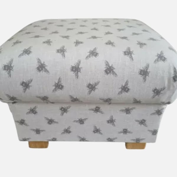 Storage Footstool Fryetts Bees Natural Fabric Pouffe Footstall Bumble Honey 