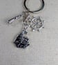 Nautical Themed Keyring - 3 x Charms - Ship - Wheel - Lighthouse - Keychain