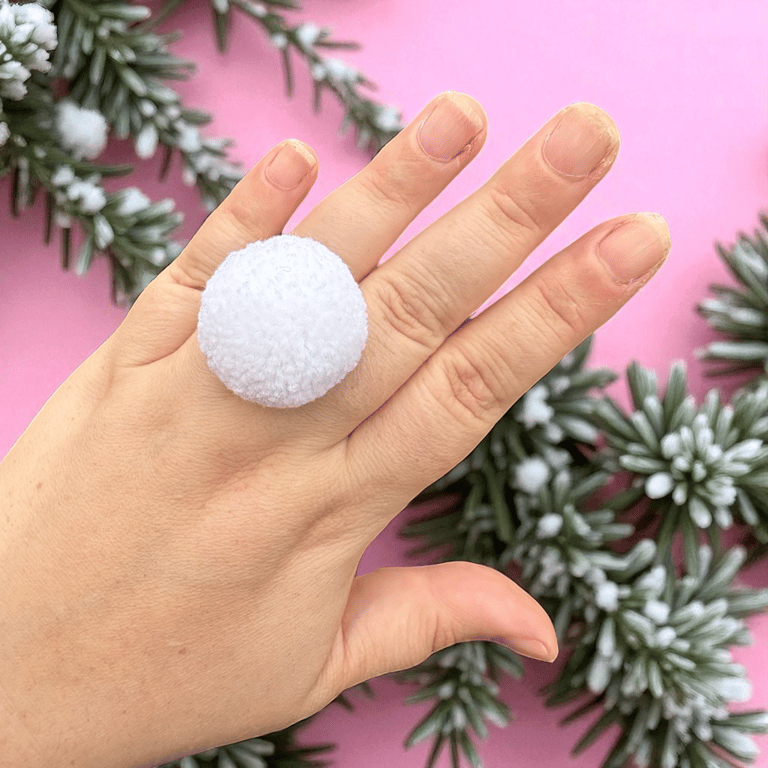 Adjustable Snowball Pom Pom Ring – Stainless Steel Christmas Statement Ring