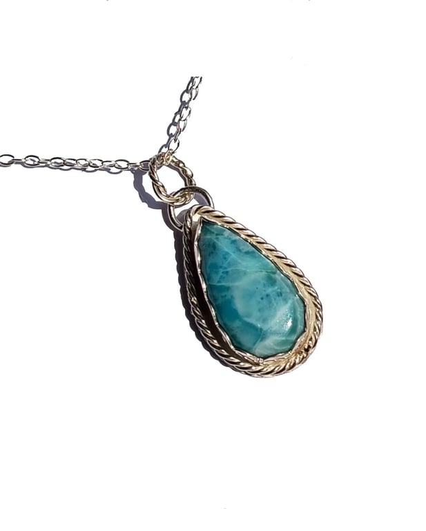 Larimar Necklace Sterling Silver Jewellery Gift Teardrop Rare Blue Gemstone