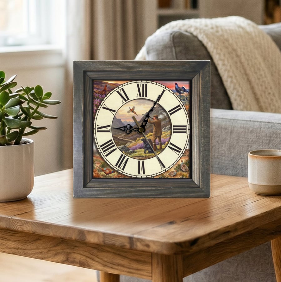 Vintage Style Gamekeeper Shooting Pheasant Wooden Wall Clock-Handmade 8x8