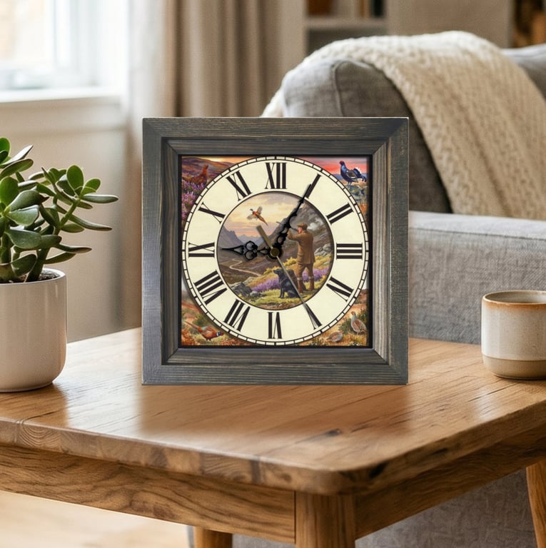 Vintage Style Gamekeeper Shooting Pheasant Wooden Wall Clock-Handmade 8x8