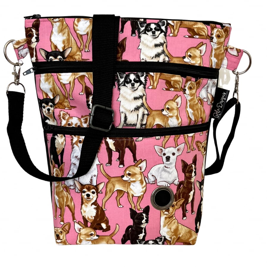 Dog walking bag, cross body bag, chihuahuas