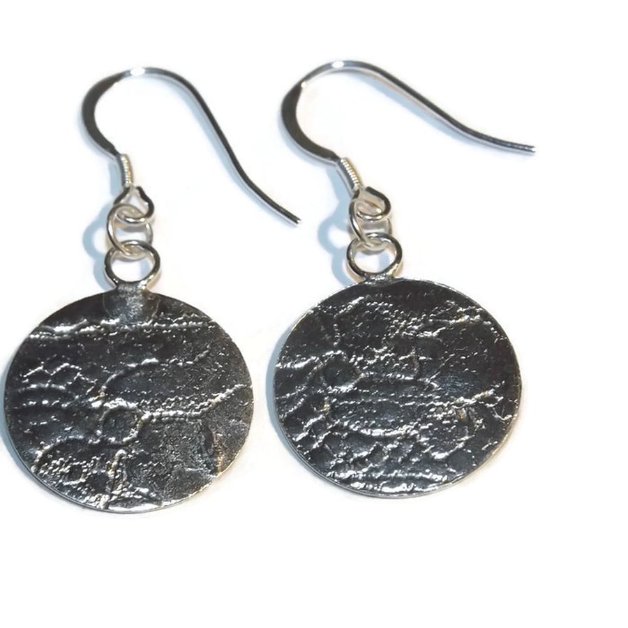 small, sterling silver, lace textured earrings