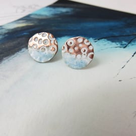 Enamel and Textured Copper Stud Earrings