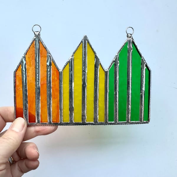 Stained Glass Suncatcher Beach Huts - Handmade Hanging Decoration - Red White