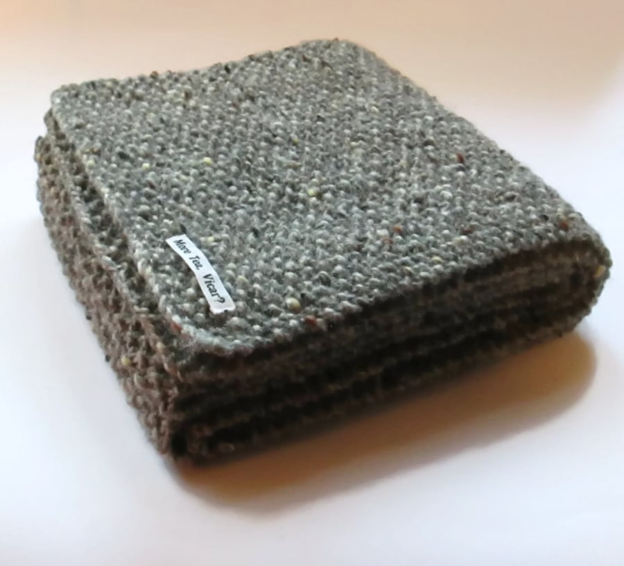 Grey Aran Tweed Pure Wool Scarf 
