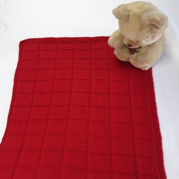Baby or reborn doll Ruby red hand knitted blanket 