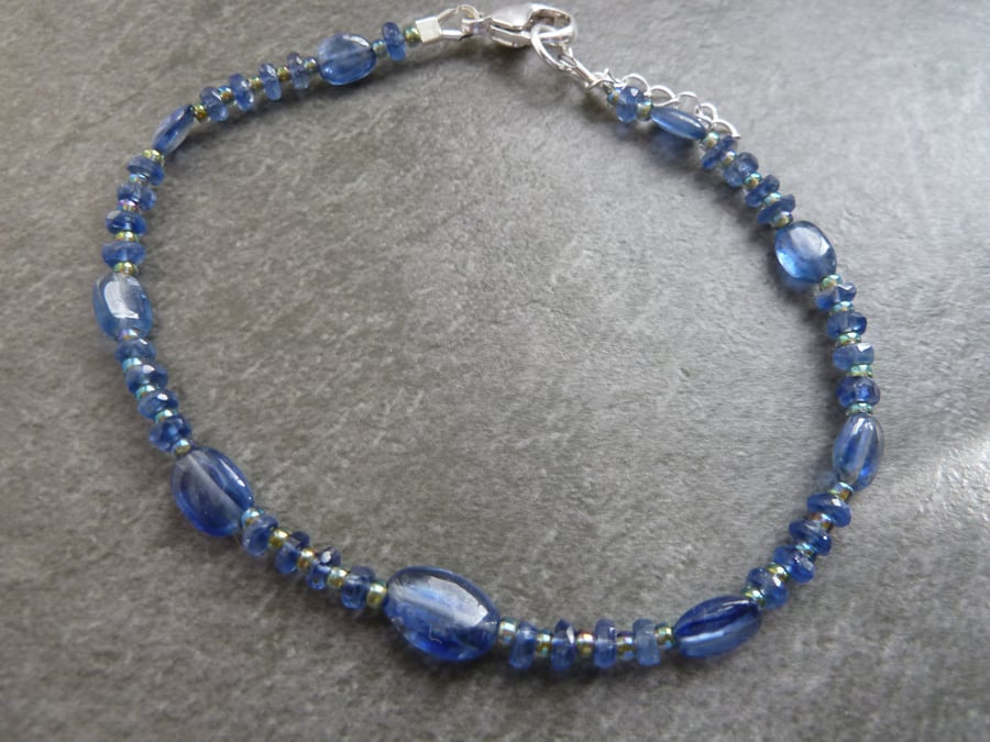 kyanite gemstone bracelet, sterling silver