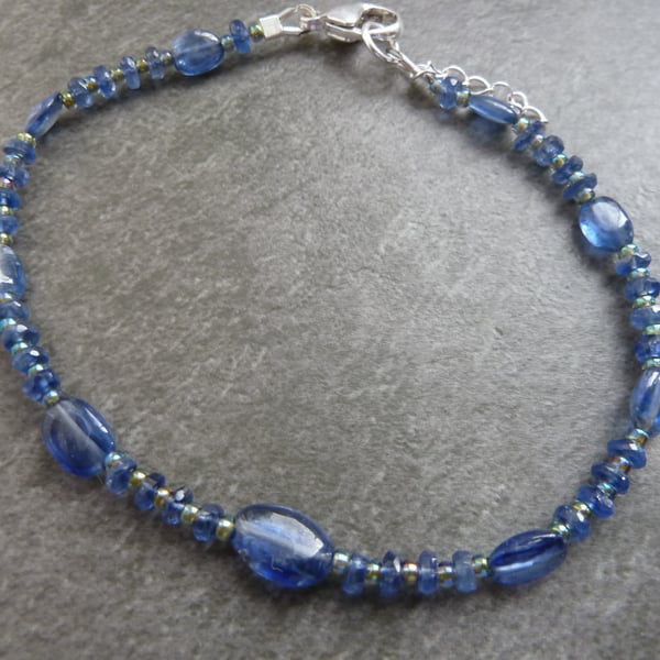 kyanite gemstone bracelet, sterling silver