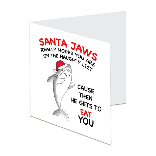 Christmas shark pun card, santa Jaws Christmas card