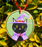 Black cat witch art, Halloween decoration, Black cat painting, Black cat gift - Image 3