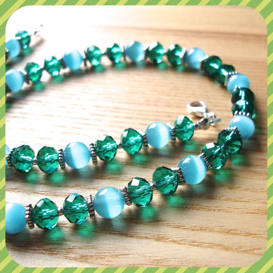 Sparkly Teal Bead Necklace