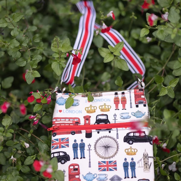 London themed fabric crossbody bag