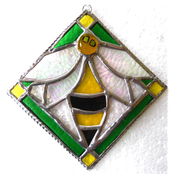 Bee Framed Stained Glass Suncatcher Tile 002