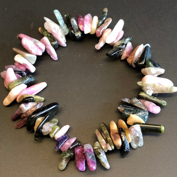 Genuine Multi-Coloured Tourmaline Stretchy Bracelet 