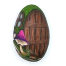 Fairy Door Paperweight Ornament with Purple Mushrooms Rock Painting
