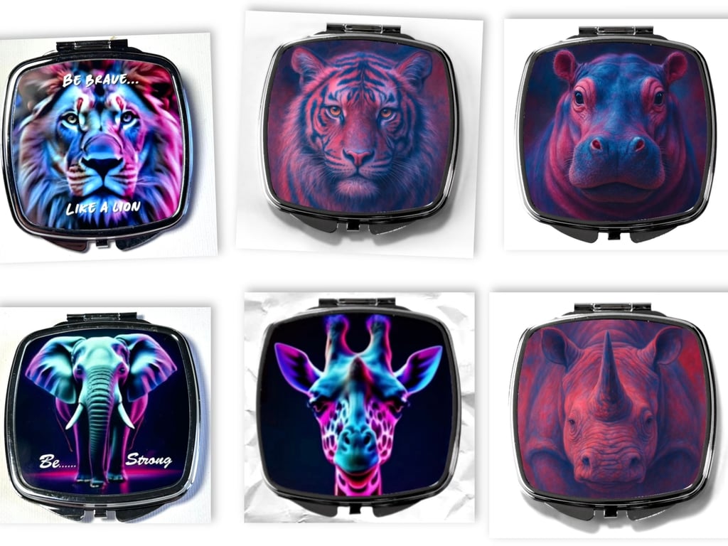 Hippo compact mirror safari animals art on mirrors