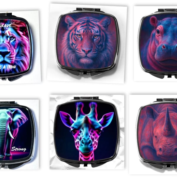 Hippo compact mirror safari animals art on mirrors