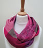 Sari silk and tweed double sided infinity scarf - snood. Shades of pink and ceri - Image 1
