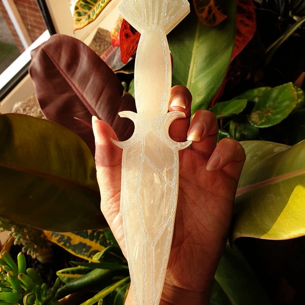 Decorative Ritual Athame Crystal Dagger. Made with Resin Filled with Selenite