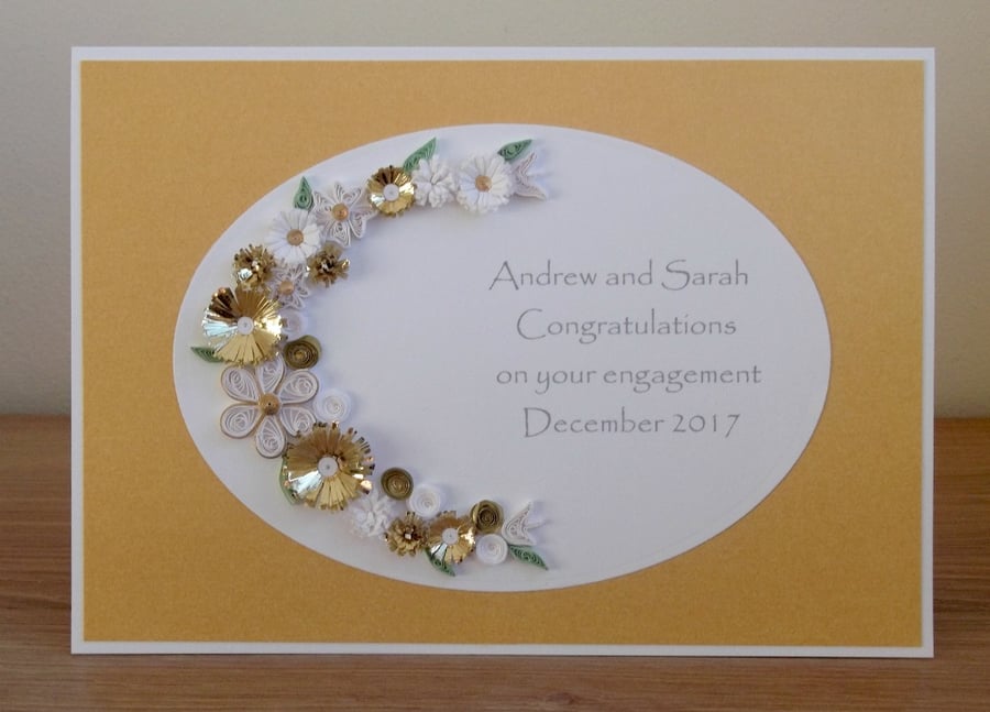 Handmade quilled engagement congratulations card