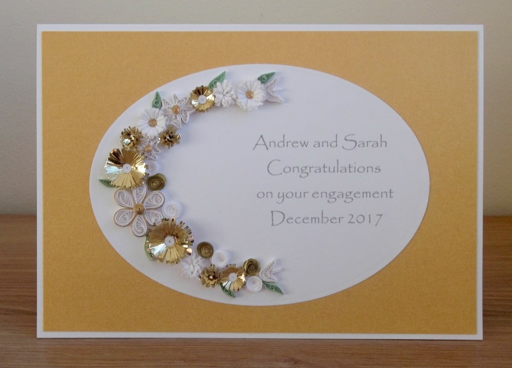 Handmade quilled engagement congratulations card