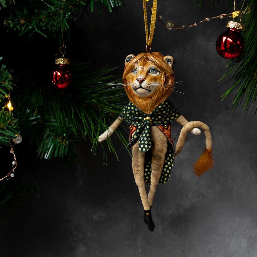 Leonard the lion- an art doll hanging ornament