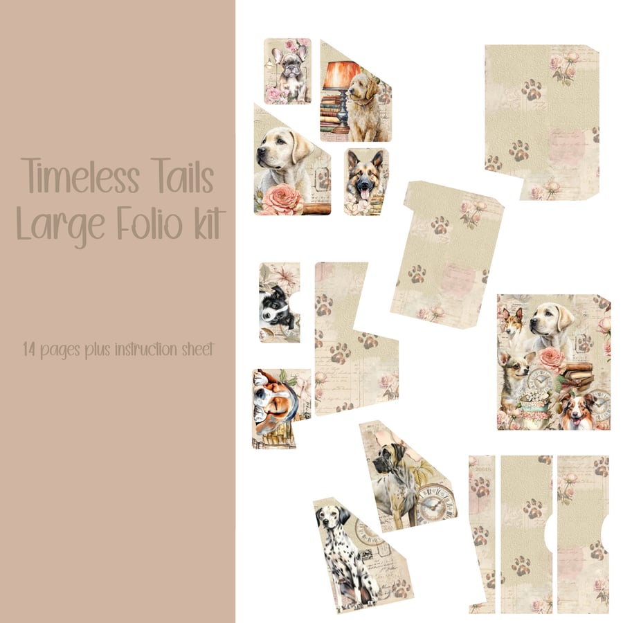 Timeless Tails Large Folio kit Scrapbooking, Ephemera, Journal, Digital Download