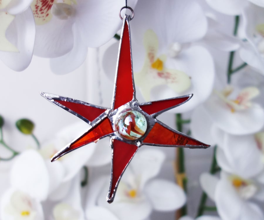 Red Sputnik Star Christmas Tree Ornament 1950's Retro Rockabilly