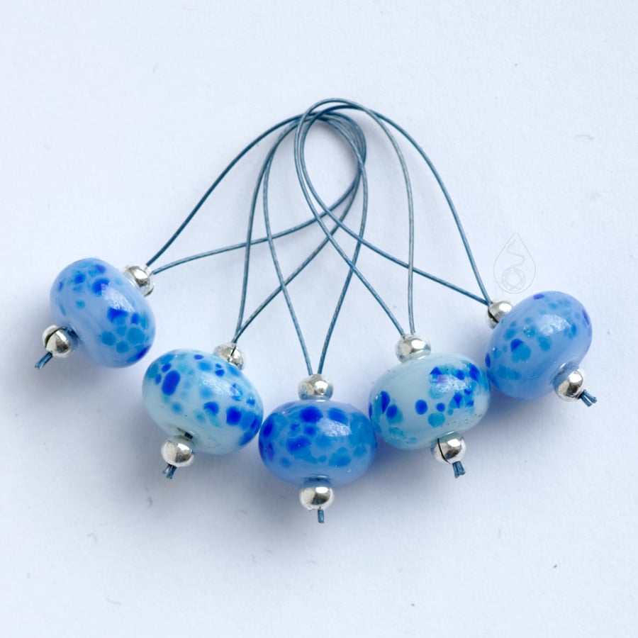 Lampwork Stitch Markers - Icy Blue Mix