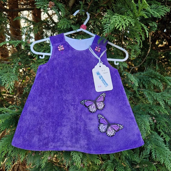 Age: 0-3m Purple Butterfly Needlecord Dress 
