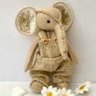 Elephant, hand sewn and dressed embroidered elephant, collectable artist bear