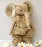 Elephant, hand sewn and dressed embroidered elephant, collectable artist bear