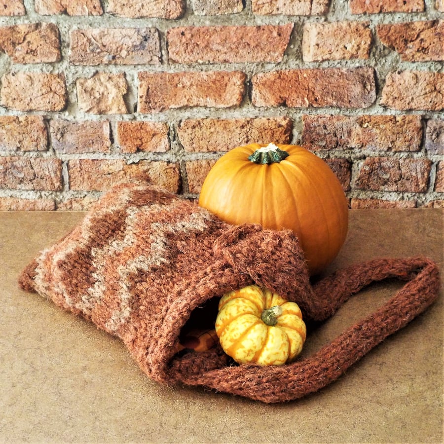 British Herdwick wool shoulderbag russet orange brown chunky knit bag 