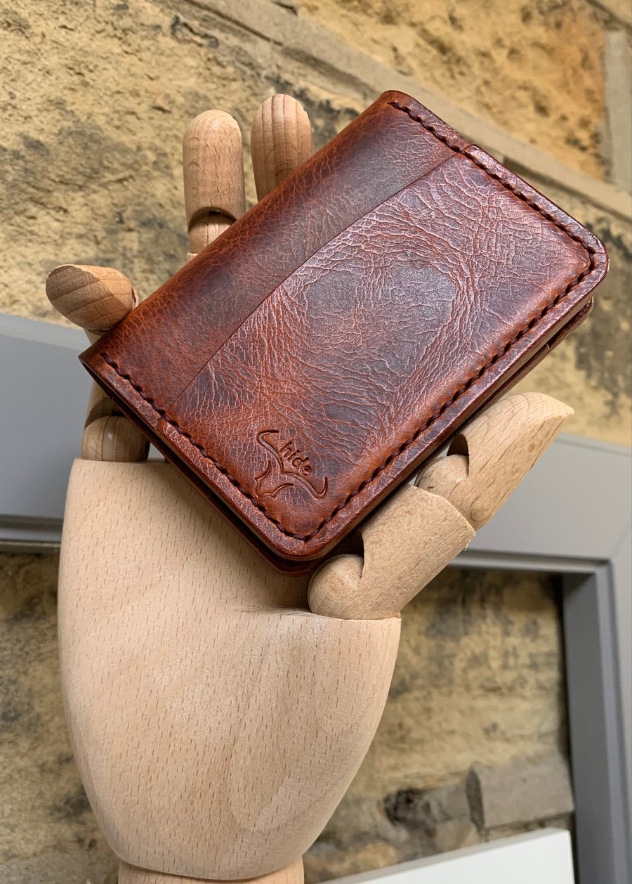 Leather wallet brown bifold handmade lightweight and slim for cards and cash