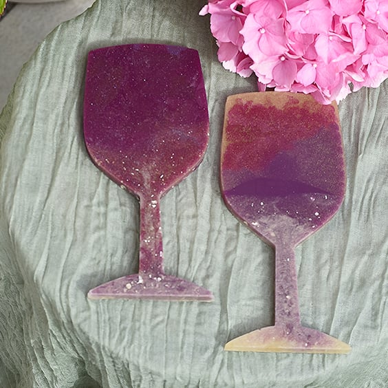 WINE GLASS Shaped Resin Coaster SET 0f 2 Wedding Favour Place Name Custom