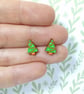 Christmas Tree Earrings, Xmas Ear Studs, Silver Plated or Sterling Silver Backs - Image 2