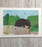 Sleepy sun bear print - sun bear lying down with bumblebees - Image 1