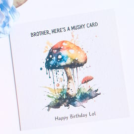Mushy birthday card for brother can be customised psychedelic watercolour design