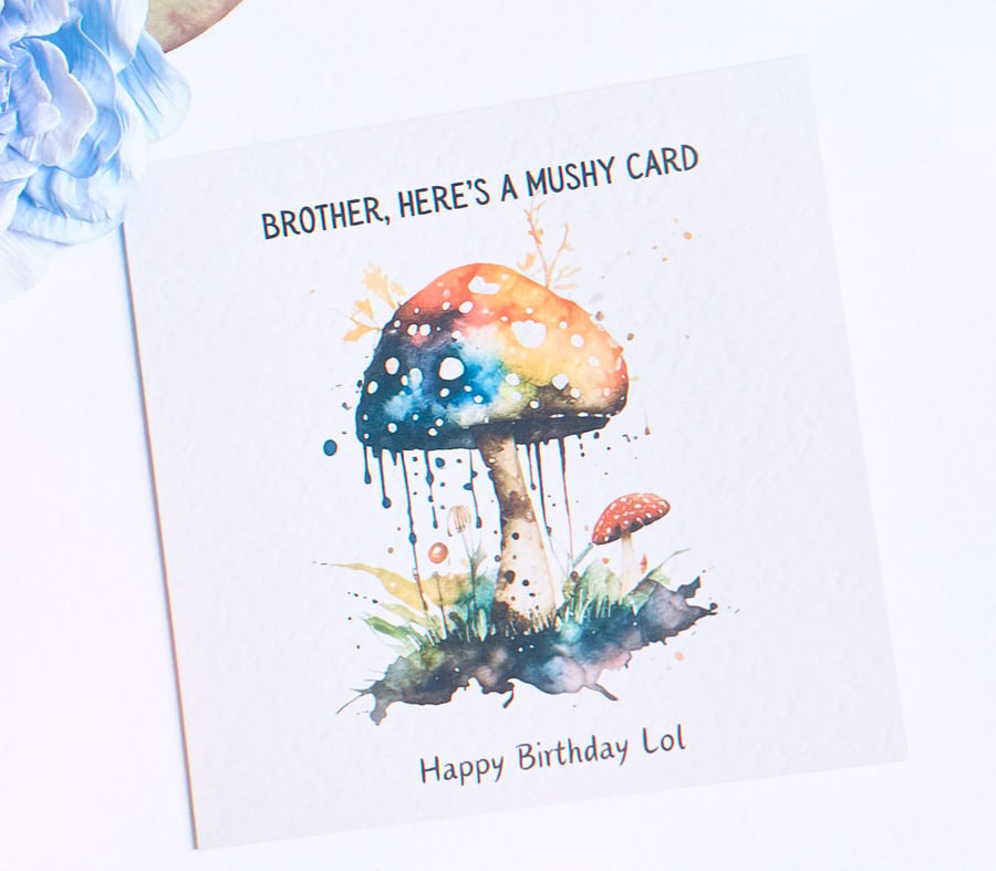 Mushy birthday card for brother can be customised psychedelic watercolour design