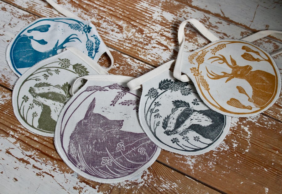 Hand Printed Forest Life Bunting