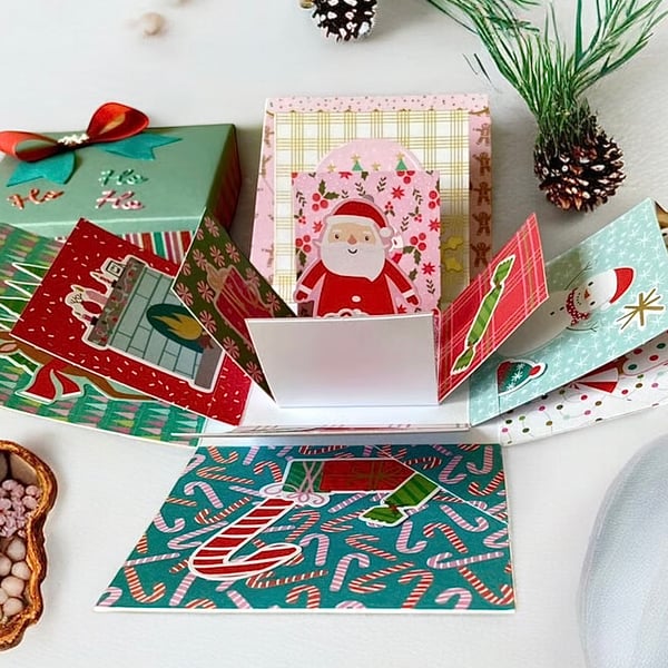 Unique 3D Christmas Exploding Box Card. Christmas Box Card Keepsake.