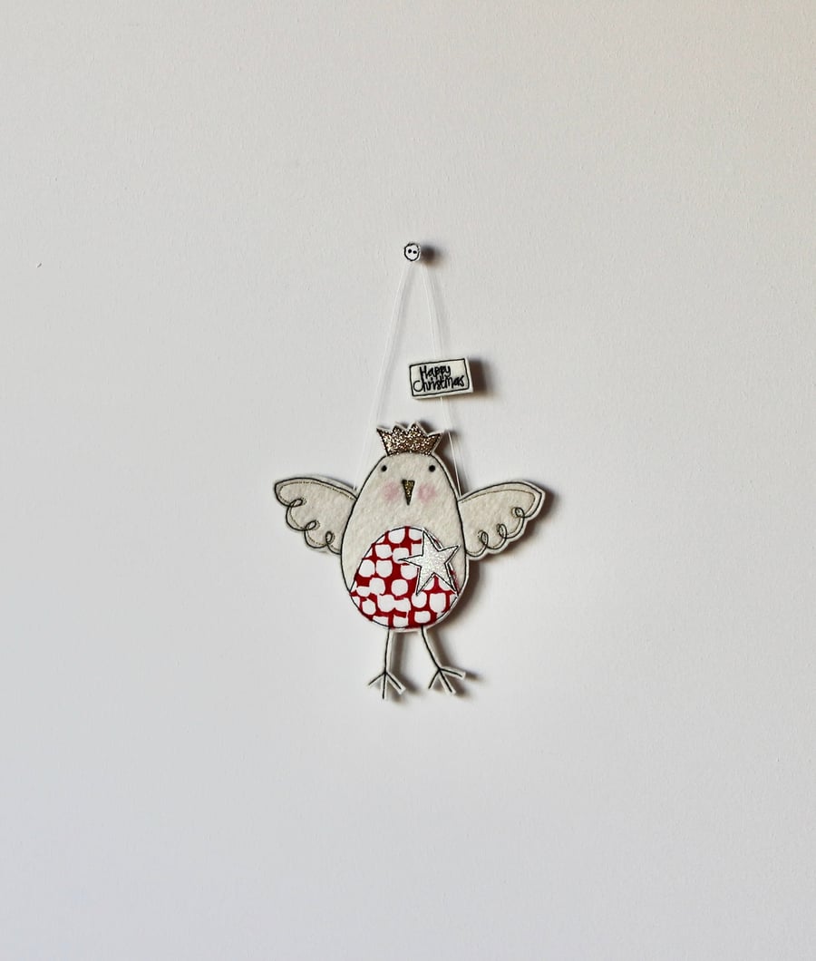 'Robin with a Crown and Star' - Hanging Decoration
