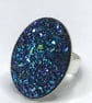 MIDNIGHT BLUE RING navy silver base faux druzy glitter  - Image 2