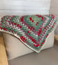Handmade Crochet Baby Blanket, Sage Green & Red Granny Square Blanket 24" - Image 2