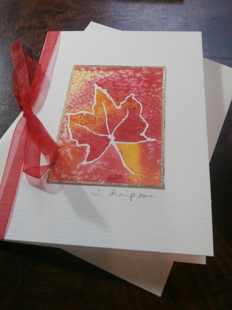 Hand painted watercolour card. Canadian celebration card, Maple leaf card. 